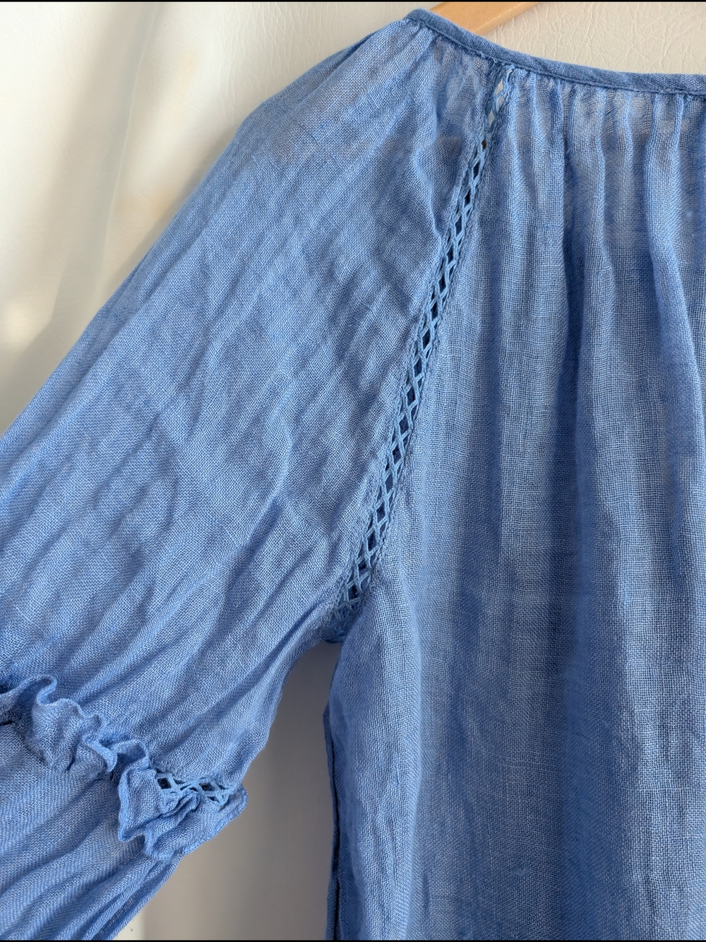 Sundance Linen Light Blue Boho Tassel Peasant Blouse - M - Picture 8 of 14
